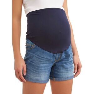 NEW Time & Tru Maternity Belly Band Rolled Cuff Stretch Light Denim Jean Shorts
